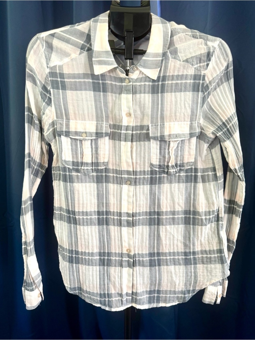 PAIGE Plaid Cotton Gauze Western Button Down Shirt Large